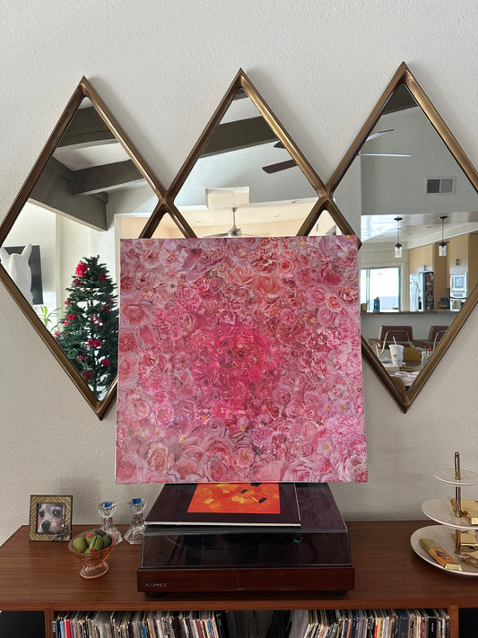 the original pink rose on canvas
